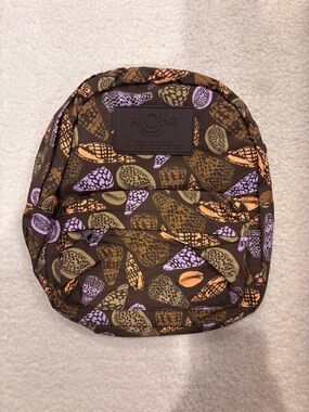 ALOHA Collection Brown Backpack with Orange & Purple Shell Print